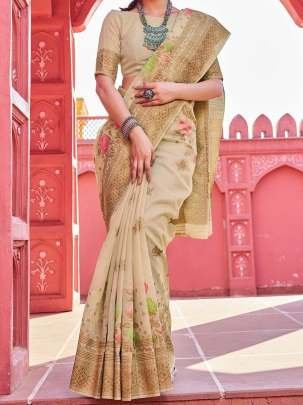 Banarasi Cream Cotton Saree With Zari Woven Work