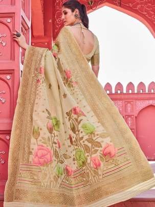 Banarasi Cream Cotton Saree With Zari Woven Work