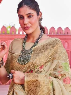 Banarasi Cream Cotton Saree With Zari Woven Work