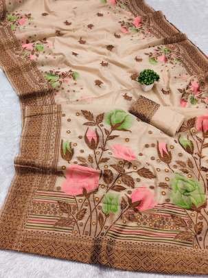 Banarasi Cream Cotton Saree With Zari Woven Work