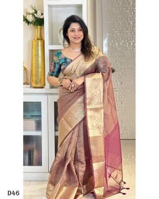 Banarasi Glass Tissue Silk Designer Multi Woven Border Saree