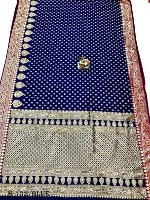 Banarasi  Lichi Silk Blue Saree With Golden Zari Butti Work