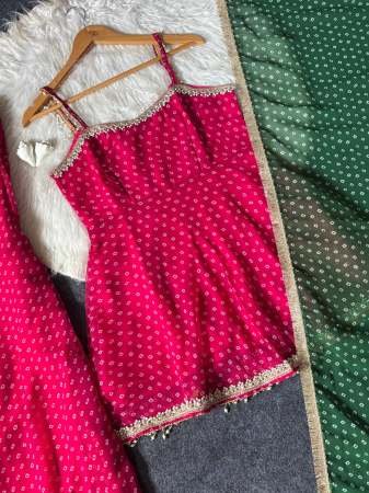 Bandhani Patten Hot Pink Colour Sharara Suit