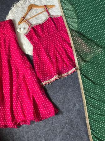 Bandhani Patten Hot Pink Colour Sharara Suit