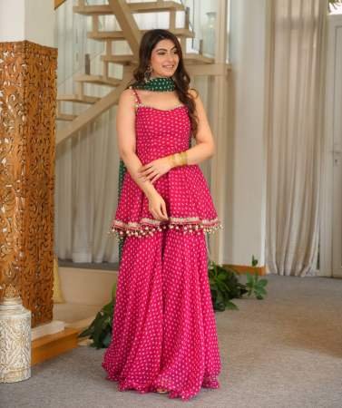 Bandhani Patten Hot Pink Colour Sharara Suit