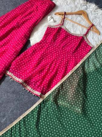 Bandhani Patten Hot Pink Colour Sharara Suit