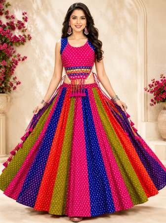 Bandhani Print Multi Colour 6 Meter Flair Navratri Lehenga