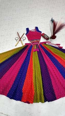 Bandhani Print Multi Colour 6 Meter Flair Navratri Lehenga