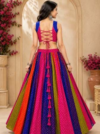 Bandhani Print Multi Colour 6 Meter Flair Navratri Lehenga
