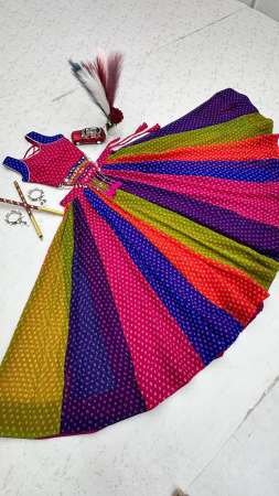 Bandhani Print Multi Colour 6 Meter Flair Navratri Lehenga