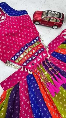 Bandhani Print Multi Colour 6 Meter Flair Navratri Lehenga