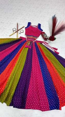 Bandhani Print Multi Colour 6 Meter Flair Navratri Lehenga
