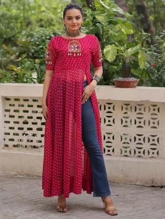 Bandhani Print Work Pink Colour Navratri Kurti