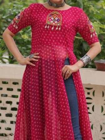 Bandhani Print Work Pink Colour Navratri Kurti