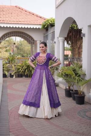 Bandhani Print Work  Purple Colour Navratri Lehenga