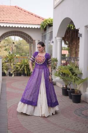 Bandhani Print Work  Purple Colour Navratri Lehenga