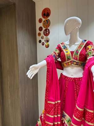 Bandhani Printed Jam Cotton Chaniya Choli With Heavy 8mtr Flare