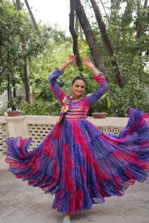 Bandhej Print Purple With Pink Colour Navratri Gown