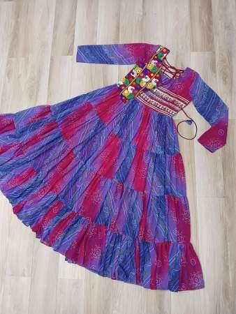 Bandhej Print Purple With Pink Colour Navratri Gown