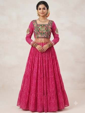 Bandhni Print Pink Colour Navratri Lehenga