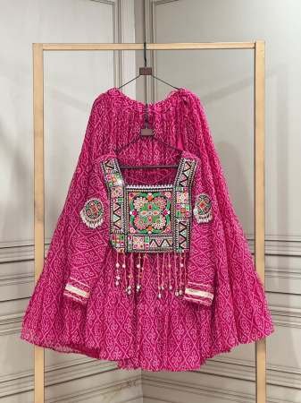 Bandhni Print Pink Colour Navratri Lehenga