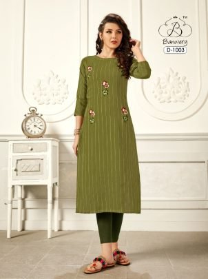 Banwery Present Rayon Weaving Handmade Embroidery Work Kurti