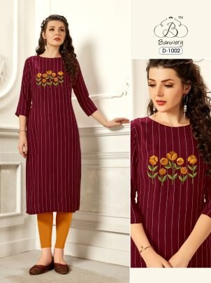 Banwery Present Rayon Weaving Handmade Embroidery Work Kurti
