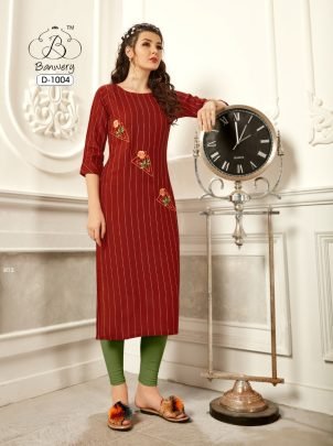 Banwery Present Rayon Weaving Handmade Embroidery Work Kurti