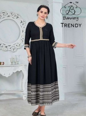 Banwery Trendy Flair Style Simple Black Kurti