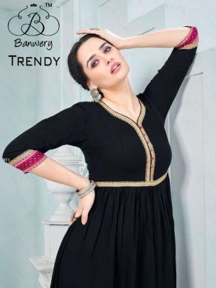 Banwery Trendy Flair Style Simple Black Kurti