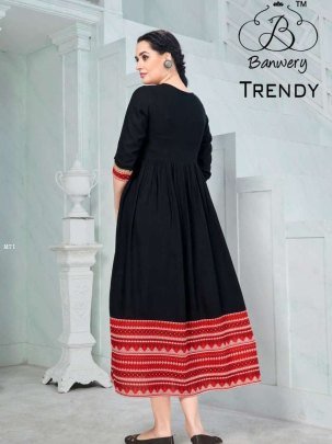 Banwery Trendy Flair Style Simple Black Kurti