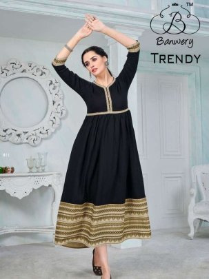 Banwery Trendy Flair Style Simple Black Kurti