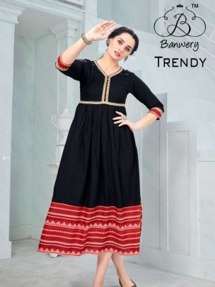 Banwery Trendy Flair Style Simple Black Kurti