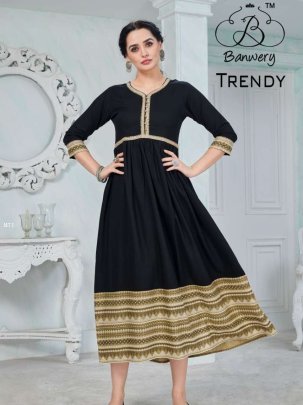 Banwery Trendy Flair Style Simple Black Kurti