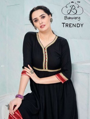 Banwery Trendy Flair Style Simple Black Kurti