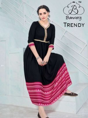 Banwery Trendy Flair Style Simple Black Kurti