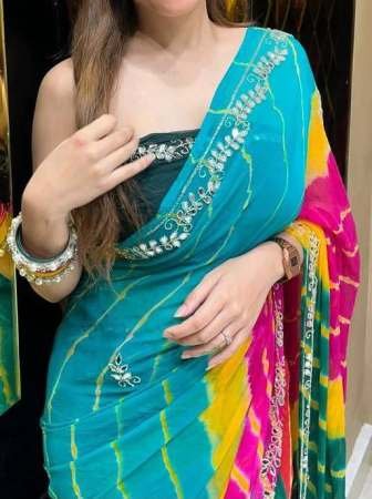 Beads Work Dark Blue Colour Saree