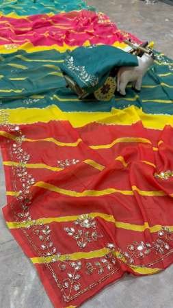 Beads Work Dark Blue Colour Saree