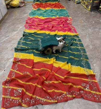 Beads Work Dark Blue Colour Saree