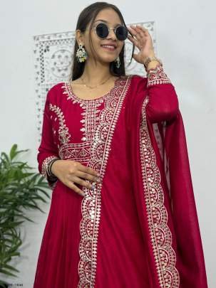 Beautiful 3 pcs Embroidery Sequins Work Gown Bottom Dupatta Set