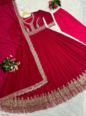 Beautiful 3 pcs Embroidery Sequins Work Gown Bottom Dupatta Set