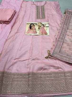 Beautiful Baby Pink Silk Gowns With Net Dupatta