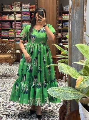 Beautiful Best Green Kota Chex Short Puff Sleeves One Piece Dress