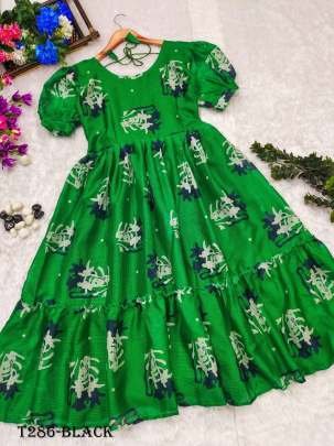 Beautiful Best Green Kota Chex Short Puff Sleeves One Piece Dress