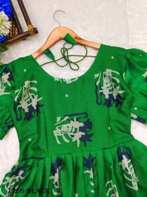 Beautiful Best Green Kota Chex Short Puff Sleeves One Piece Dress