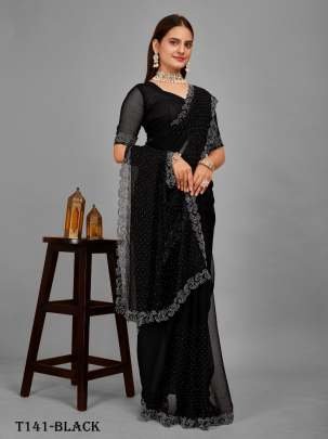 Beautiful Black Blooming  Net Saree With Aari Work
