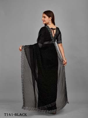 Beautiful Black Blooming  Net Saree With Aari Work