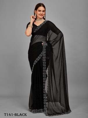 Beautiful Black Blooming  Net Saree With Aari Work