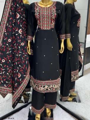 Beautiful Black Color Chinon Silk Salwar Suit