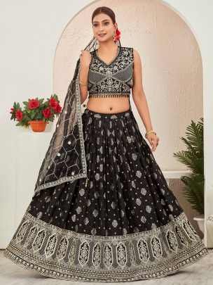 Beautiful Black Embroidered Readymade Lehenga Choli